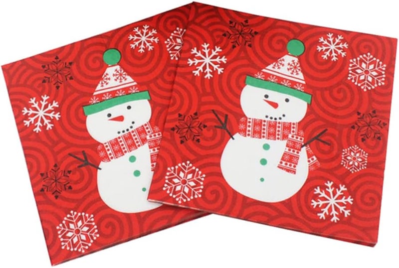 Christmas Snowman Napkins 20 Pack Red Festive Holiday Dinner Party Decorations - Image 1